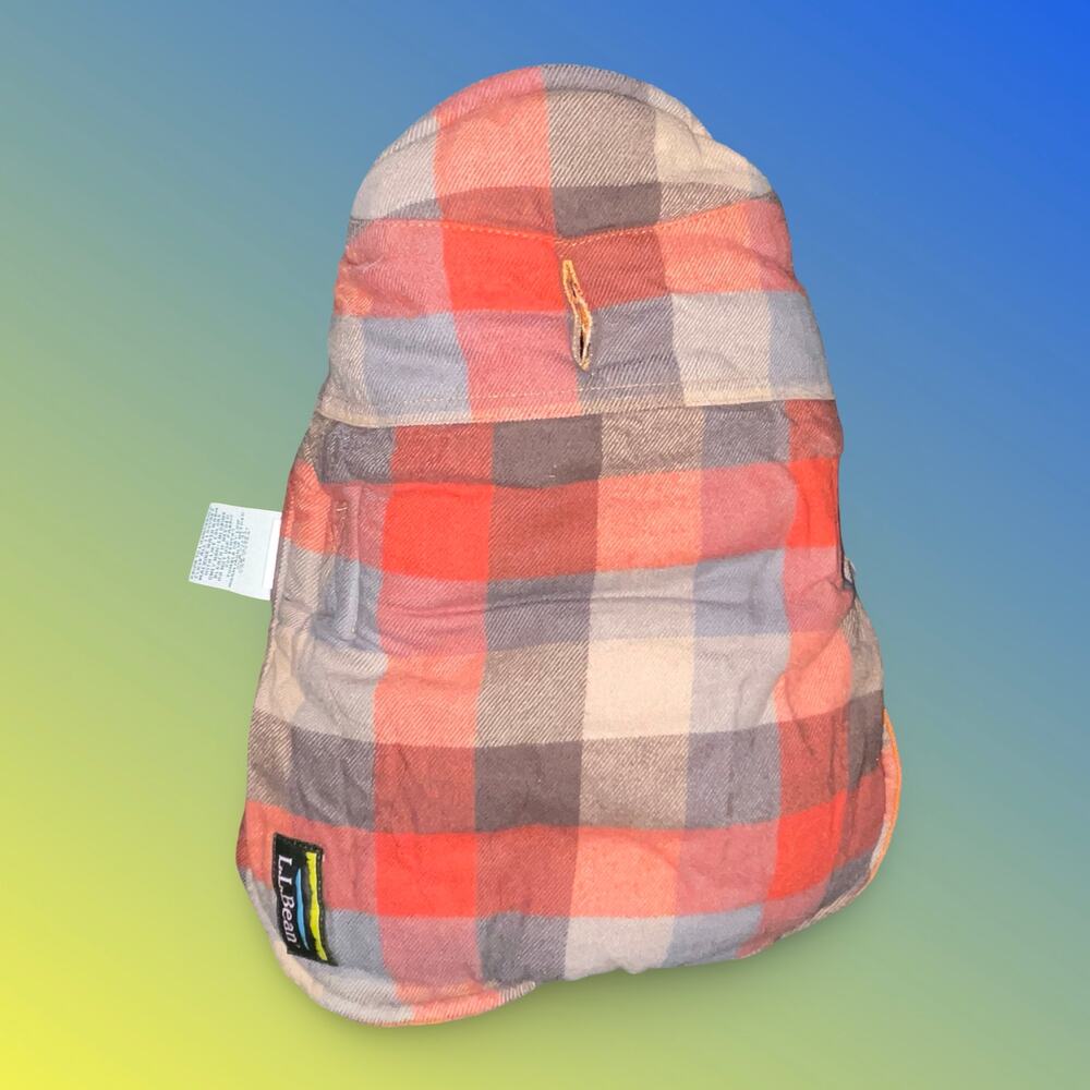 LL Bean Heritage Canvas Dog Field Coat Small Reversible Blaze Orange Plaid